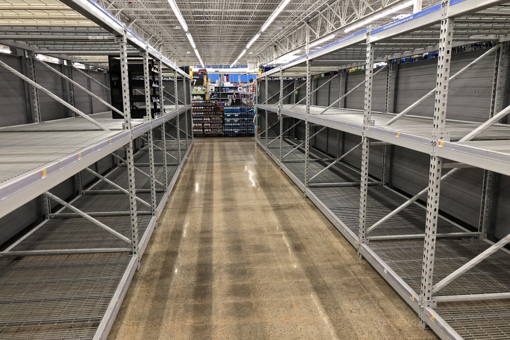 Empty shelves at a Walmart in Sulphur Springs, Texas, on March 18, after people stocked up on toilet paper and sanitiser amid the coronavirus outbreak. Photo: EPA-EFE