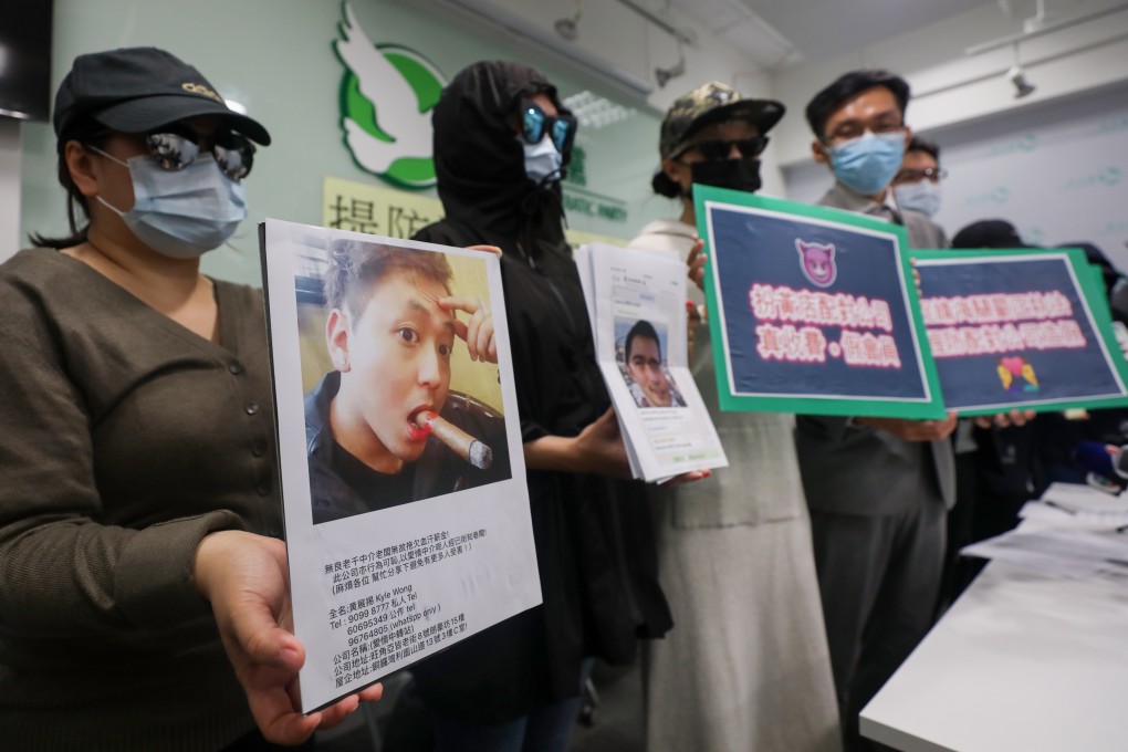 Hong Kong residents who claimed they were cheated by a local matchmaking company hold a press conference on March 21. Photo: Xiaomei Chen