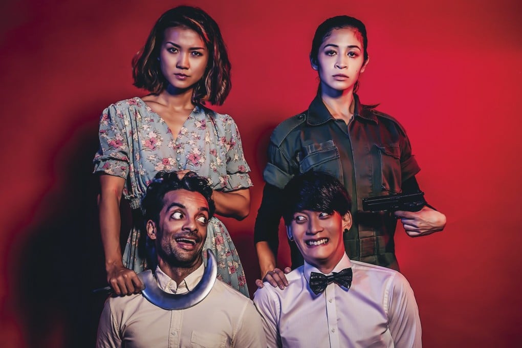 The cast of She’s A Terrorist And I Love Her (top, left to right) Caitanya Tan and Munah Bagharib, (bottom left to right) Haresh Tilani and Noah Yap. Photo: Ministry of Funny