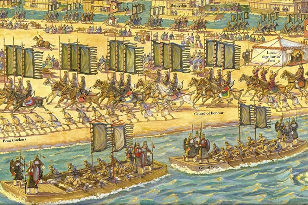 An illustration from China Through Time: A 2,500 Year Journey Along the World’s Greatest Canal. In the book, children are taken on a time-travelling journey into Chinese history.