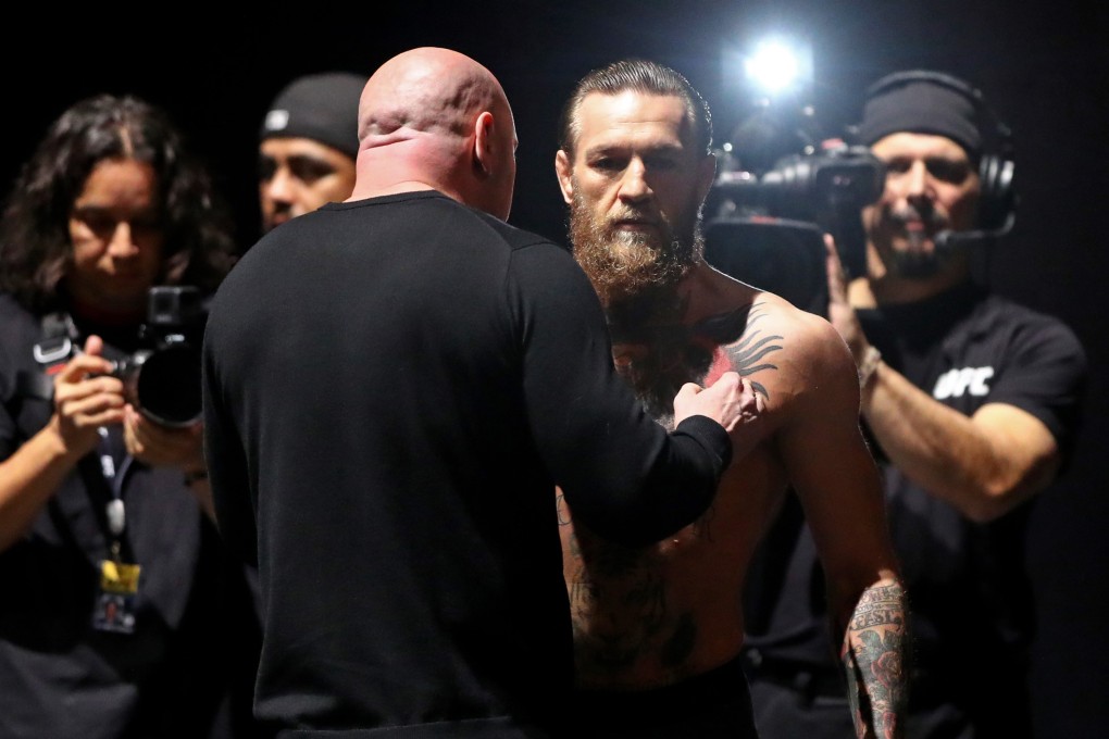 UFC president Dana White (left) talks to Conor McGregor before the unofficial weigh-ins for UFC 246 in January. Photo: USA Today