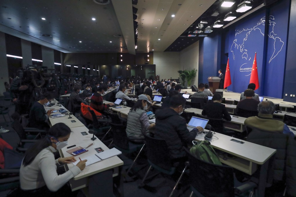 A daily news briefing at the Ministry of Foreign Affairs in Beijing. Photo: AP