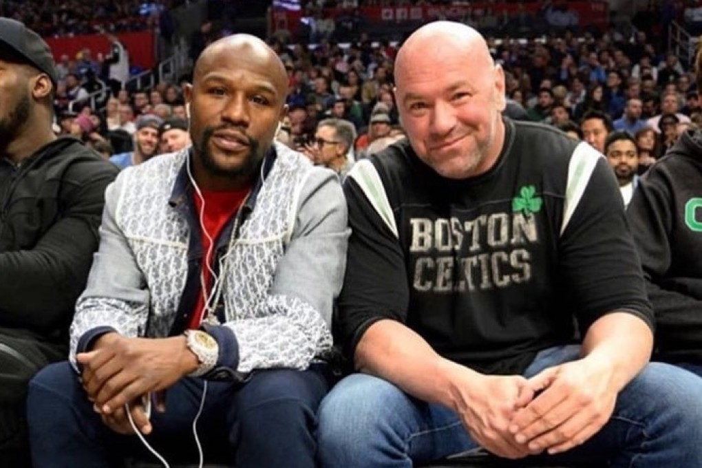 Retired boxing legend Floyd Mayweather with UFC president Dana White at an NBA game between the Los Angeles Clippers and the Boston Celtics last year. Photo: Instagram