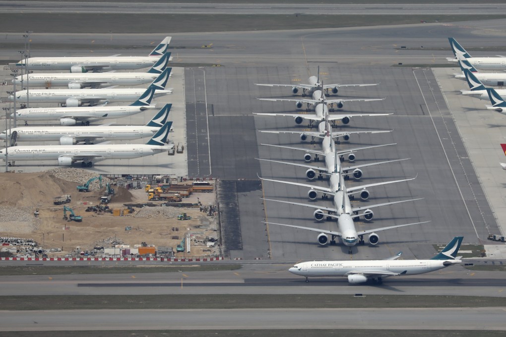 Planes grounded at the Hong Kong International Airport in Chek Lap Kok on 14 March 2020. Flights were affected by the outbreak of coronavirus. Photo: Robert Ng