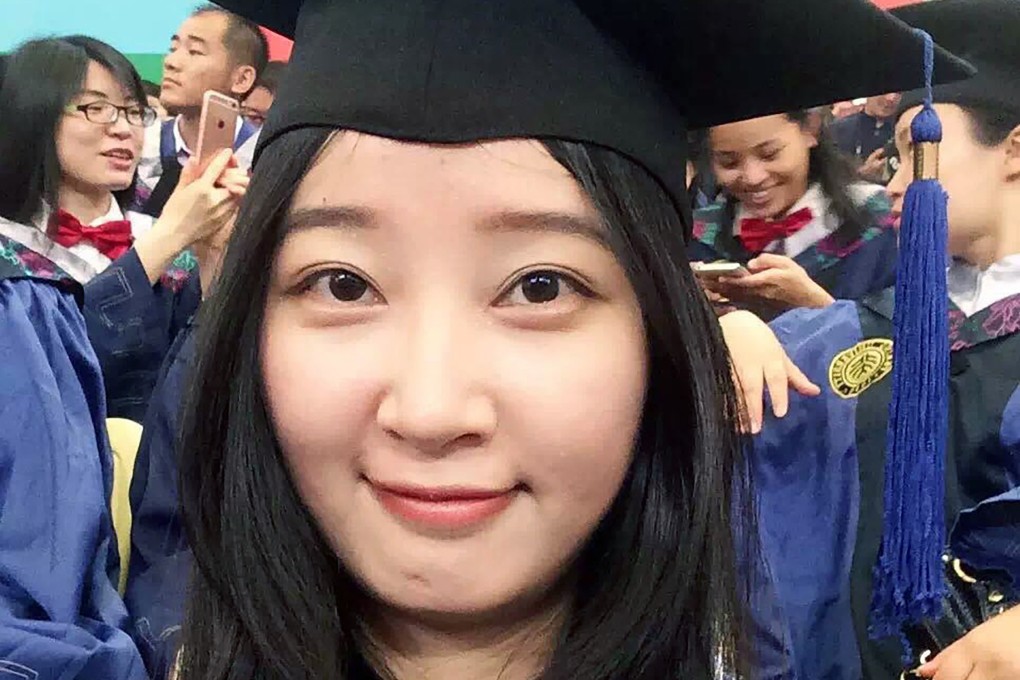 A 2016 selfie provided by her family shows Zhang Yingying in a cap and gown at Peking University Shenzhen Graduate School. Photo: Zhang family via AP