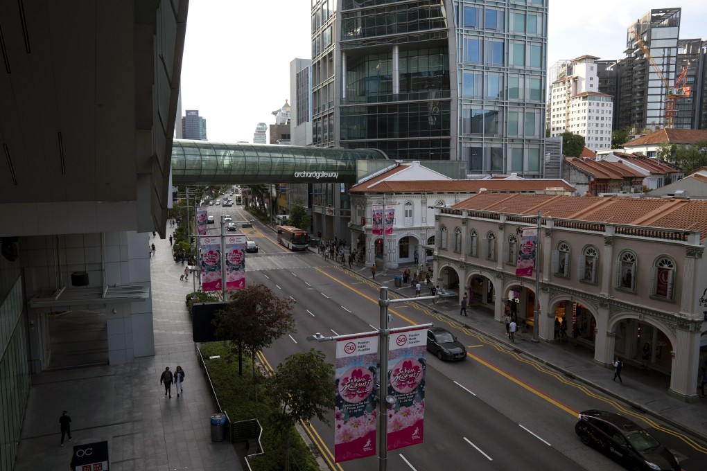 Orchard Road in Singapore nearly empty on Tuesday. Photo: Bloomberg