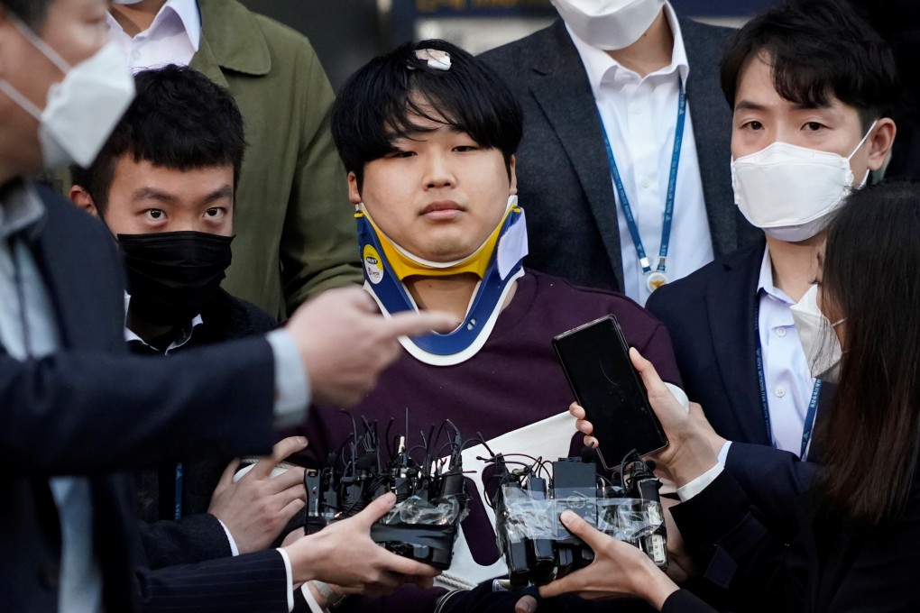 Cho Ju-bin outside a police station in Seoul on Wednesday. The 24-year-old is accused of running the “nth rooms” in South Korea. Photo: Reuters