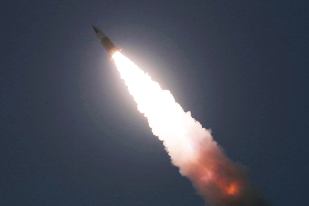 A tactical guided weapon fired this month at an undisclosed location in North Korea. File photo: AP