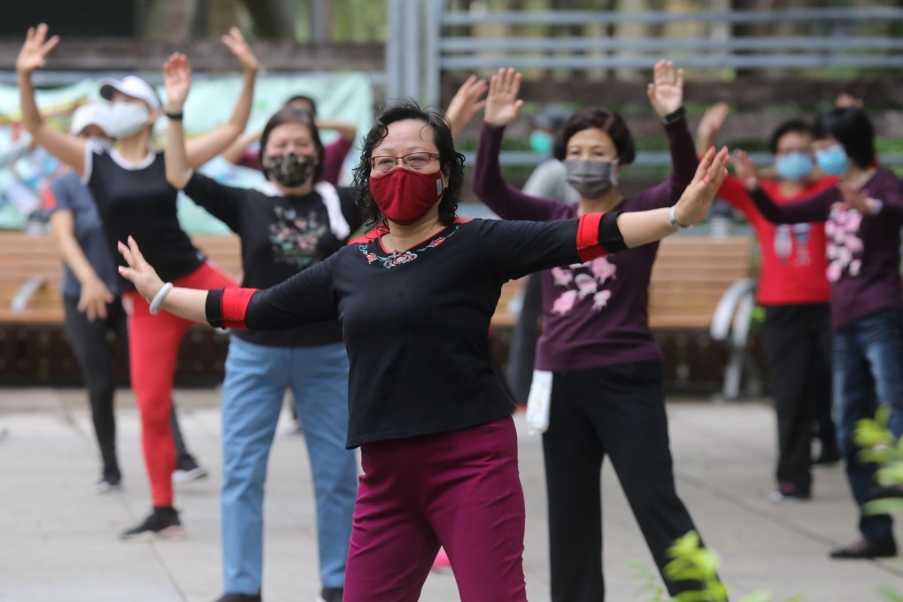 People exercising at Victoria Park, Causeway Bay amid the coronavirus outbreak. Photo: SCMP / Dickson Lee