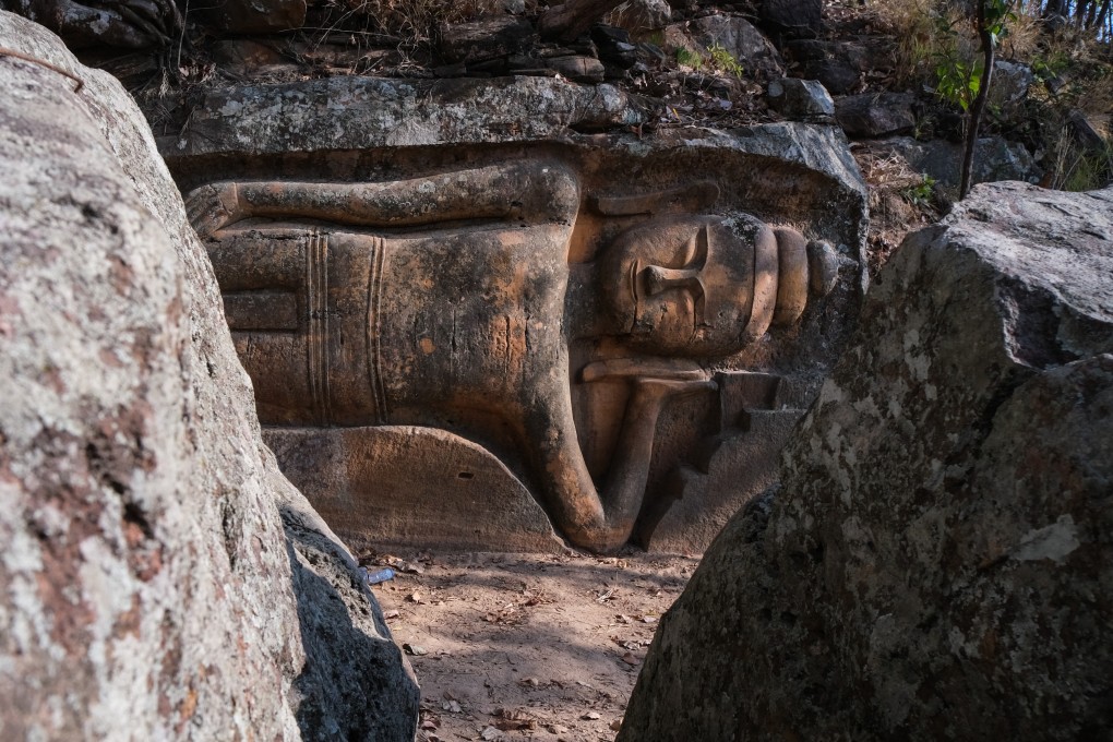 A newly discovered 6m-long Buddhist carving on Kangva hill in Pursat province, Cambodia. Photo: Peter Ford