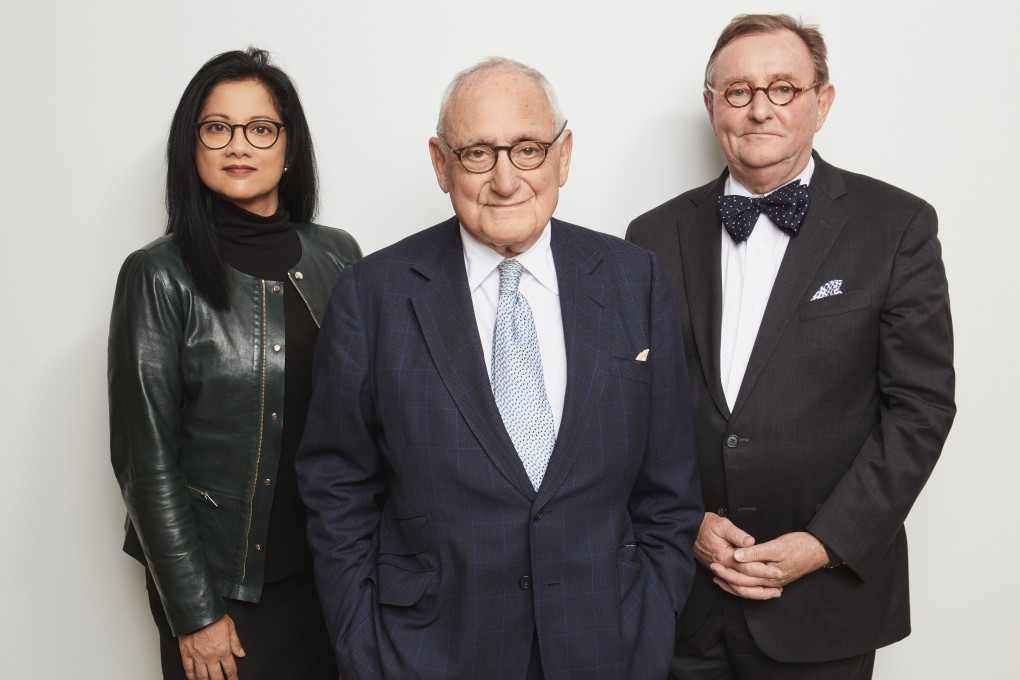 World renowned American architect Robert Stern (centre), who is working with Bina Bhattacharyya (left) and Grant Marani (right), two of his partners at architecture, interior design and landscape design firm Robert A.M. Stern Architects, on the St. George’s Mansions residential tower block development in Kadoorie Hill, Hong Kong.
