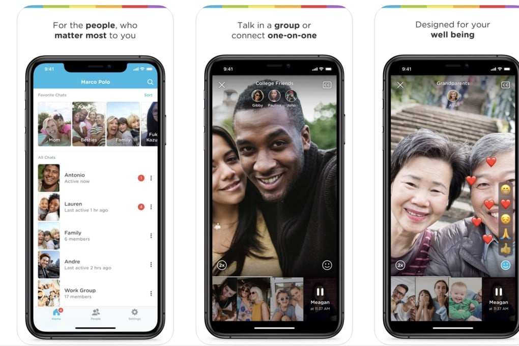 Screen grabs from the Marco Polo app, a video messaging app that lets users reply whenever they have time. Photo: Marco Polo
