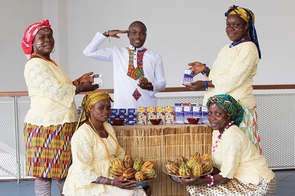 Axel Emmanuel (centre) with handcrafted Le Chocolatier Ivoirien products. The former banker from Ivory Coast could not believe there was no African chocolate brand despite the continent producing 75 per cent of the world’s cocoa beans, a raw ingredient in chocolate. Photo: InterContinental Hong Kong