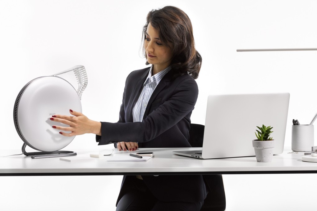 An air purifier for office desks made by IQAir. Experts argue that such devices will not stop the spread of the coronavirus. Photo: IQAir