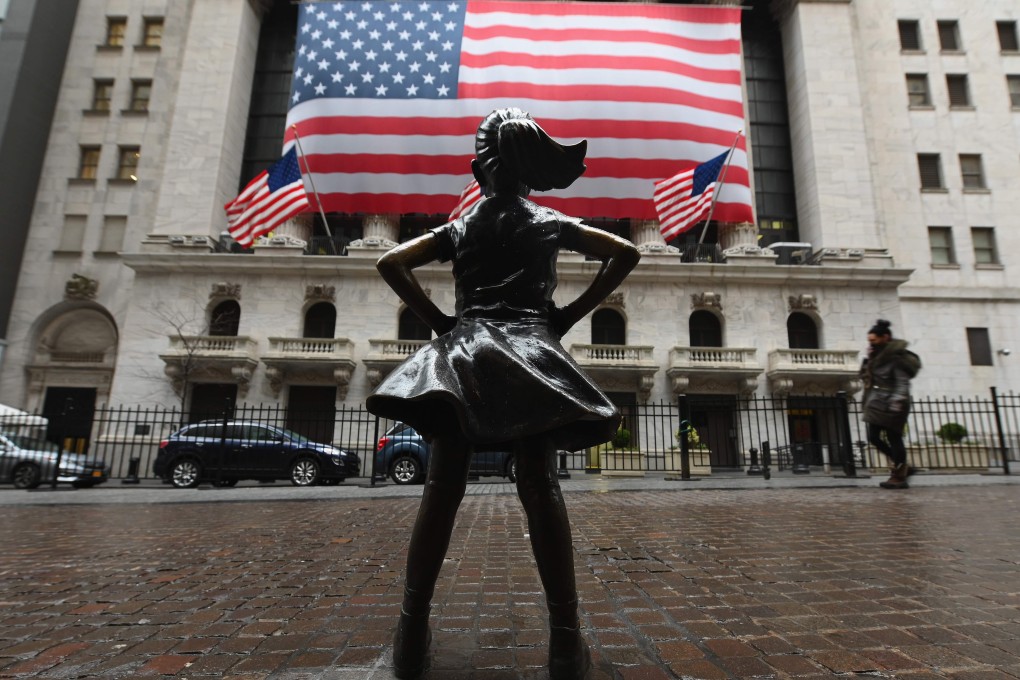 The Fearless Girl statue stands in front of the New York Stock Exchange on March 23. Photo: AFP