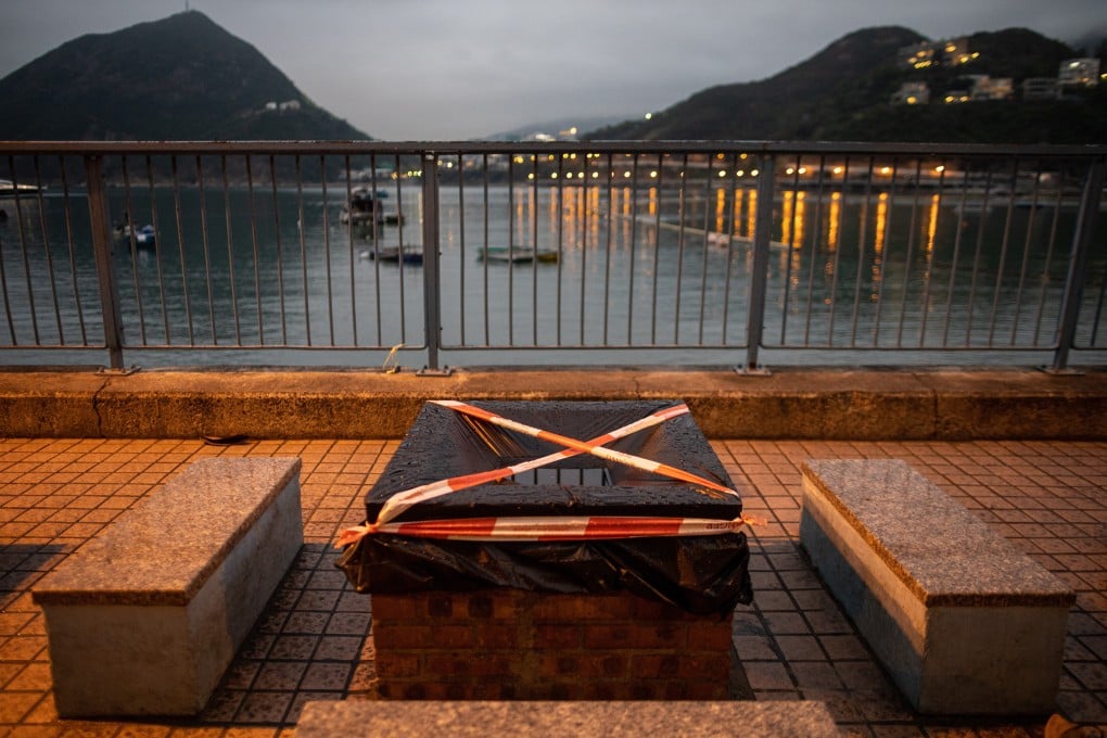 A barbecue site closed down in Deep Water Bay in Hong Kong. Authorities have introduced tough new social distancing rules to curb the spread of Covid-19. Photo: EPA