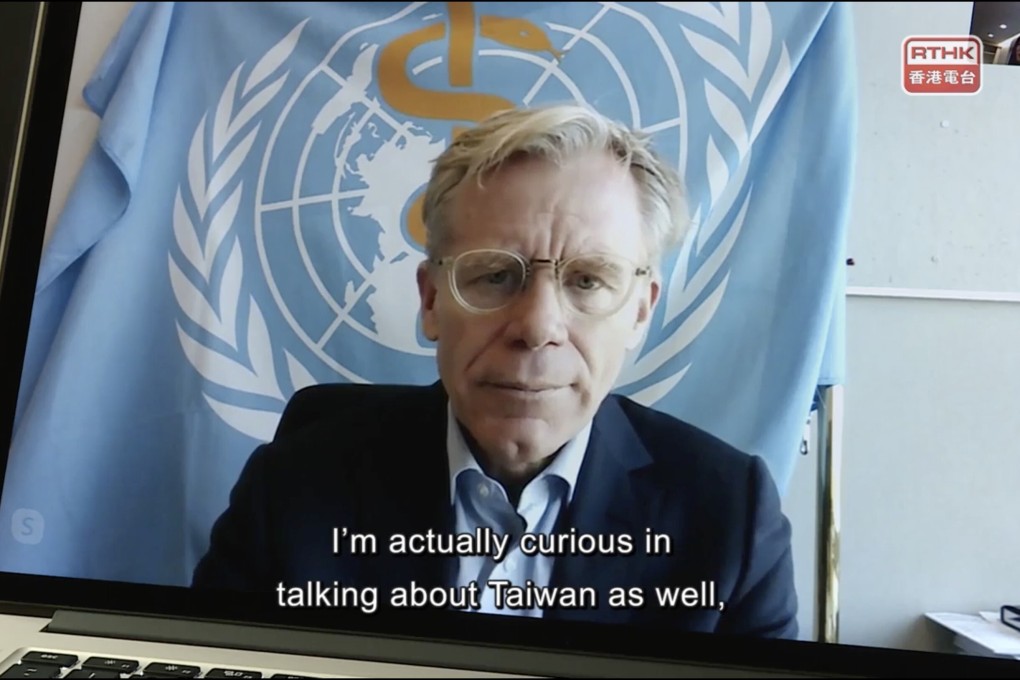 An RTHK interview with WHO assistant director general Dr Bruce Aylward has sparked controversy after he was pressed on the health organisation’s stance on Taiwan. Photo: Screengrab