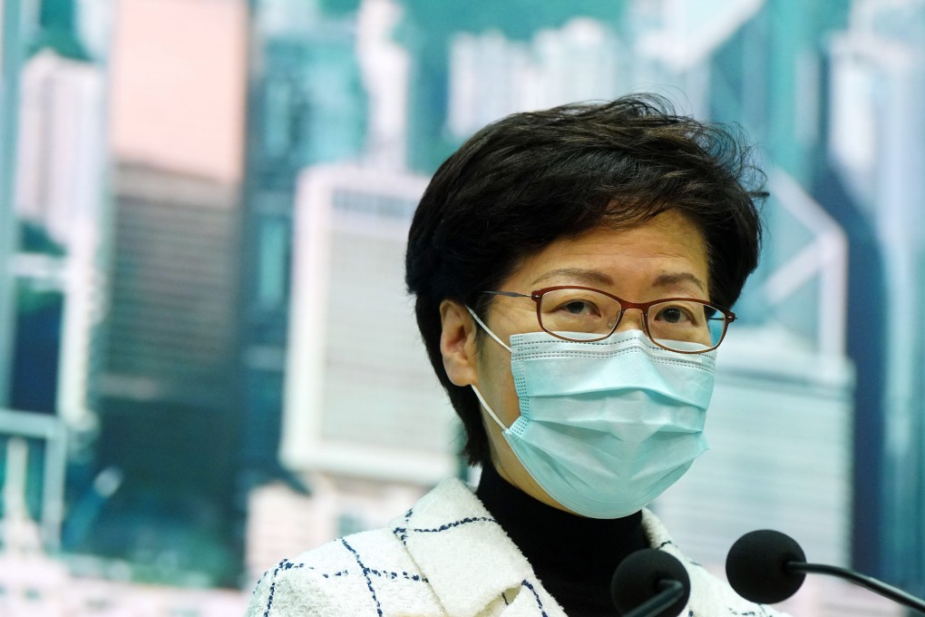 Chief Executive Carrie Lam Cheng Yuet-ngor meets the press at the government headquarters in Admiralty on March 31. Photo: Sam Tsang