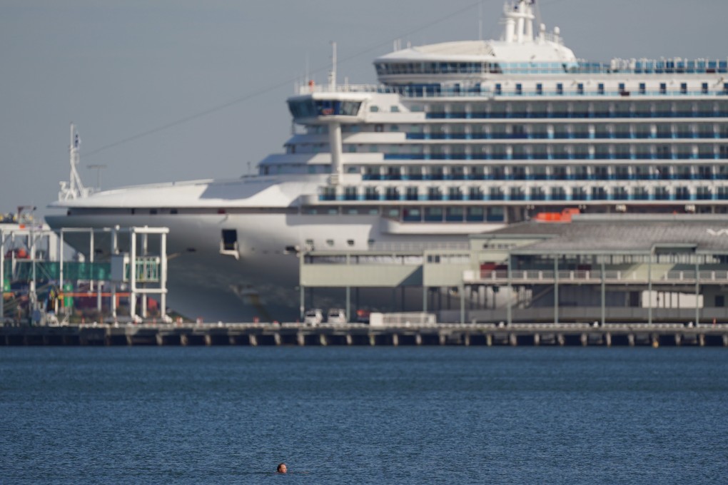 The Pacific Princess cruise ship is seen in Melbourne. Australia has barred foreign cruise ships, but some that were at sea when the restrictions were announced have been allowed to dock and disembark passengers. Photo: EPA-EFE