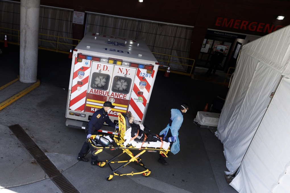 A patient is brought into the emergency room entrance at Montefiore hospital in New York on Thursday. Photo: EPA-EFE