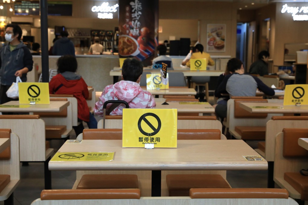 Tables are blocked off at a restaurant in Tseung Kwan O to help reduce the spread of the coronavirus in Hong Kong. Photo: May Tse