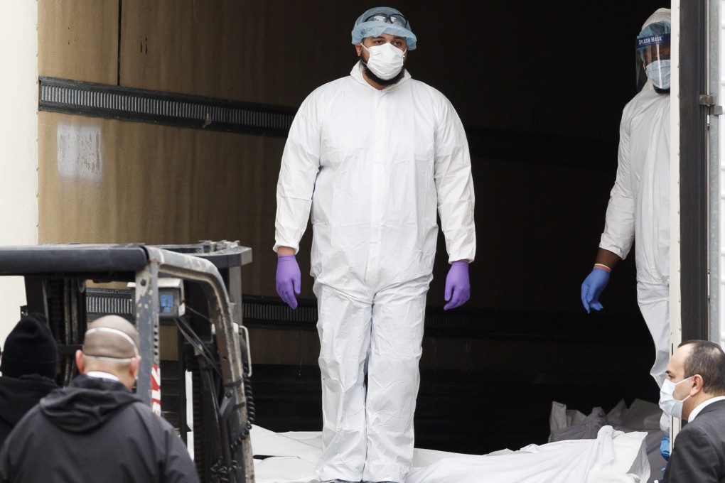 A temporary mobile morgue outside the Brooklyn Hospital Centre in Brooklyn, New York. Photo: EPA