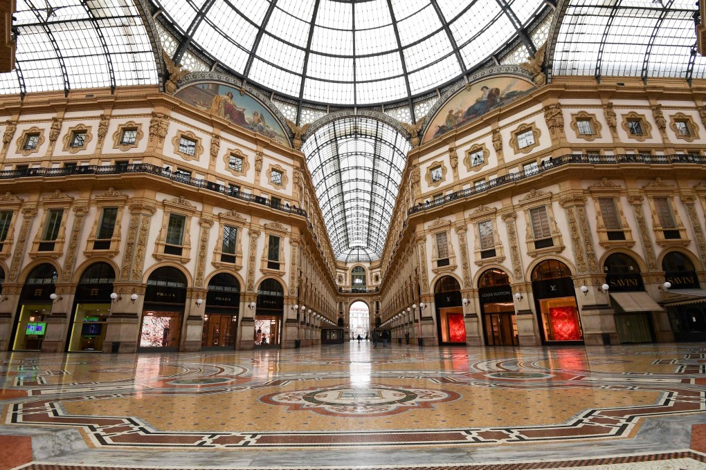A deserted Galleria Vittorio Emanuele II shopping mall in Milan. Independent Italian fashion labels are working out how to survive the coronavirus lockdown and how to change the way they work in future. Photo: AFP