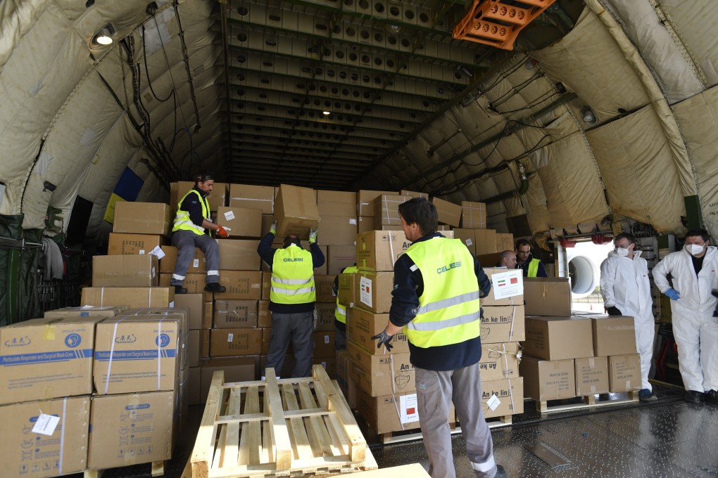 Chinese medical supplies are unloaded at Budapest’s airport. Photo: AP