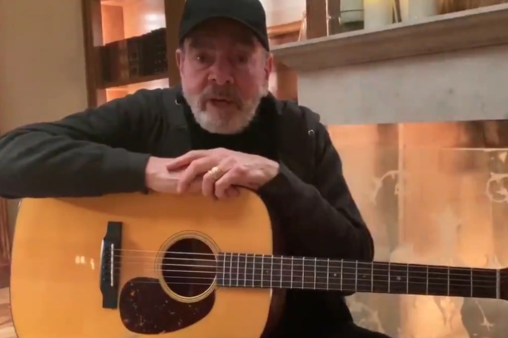 A still from Neil Diamond's coronavirus parody song. Photo: YouTube