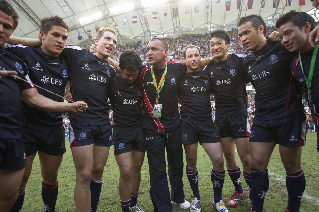Dai Rees with the Hong Kong men's sevens team at Hong Kong Stadium. Photo: HKRU