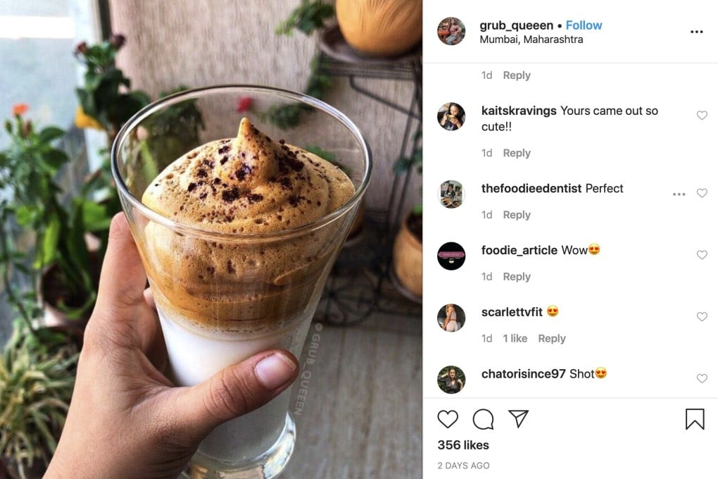 Instagram image with the hashtag #dalgonacoffeechallenge, one of many showing off people’s attempts at making the drink. Photo: Instagram / @grub_queeen