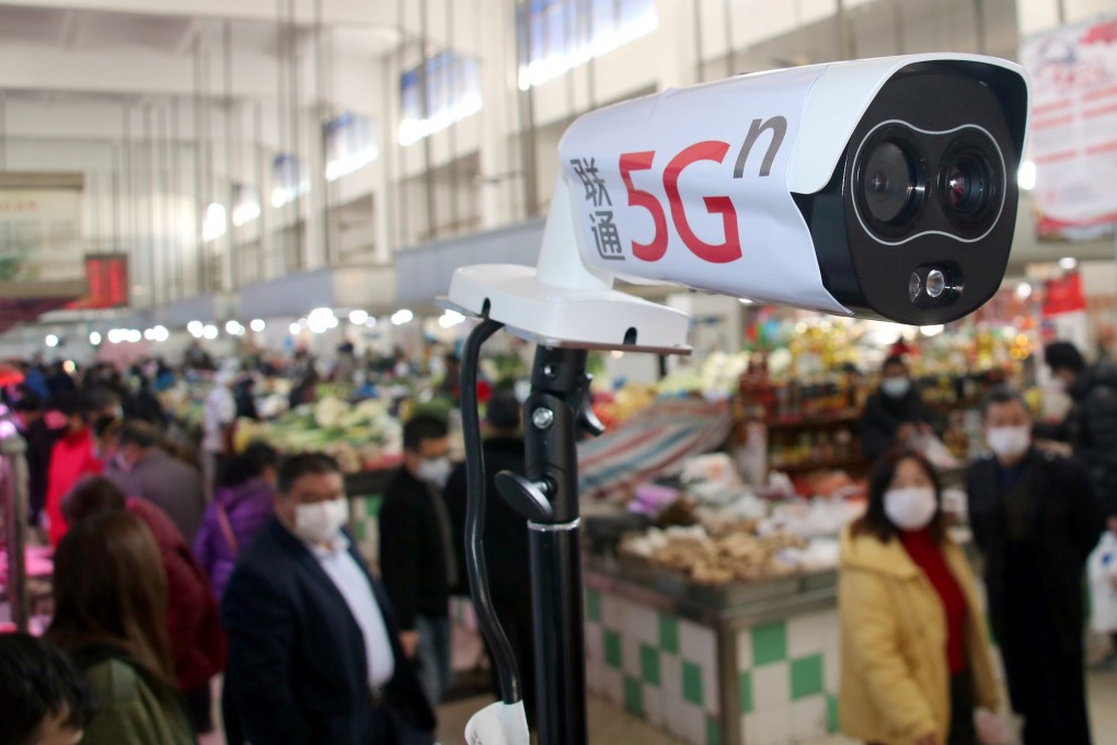 A 5G-powered camera scans temperatures at a market in Suzhou, Jiangsu province, amid the coronavirus outbreak, on February 20. Photo: Reuters