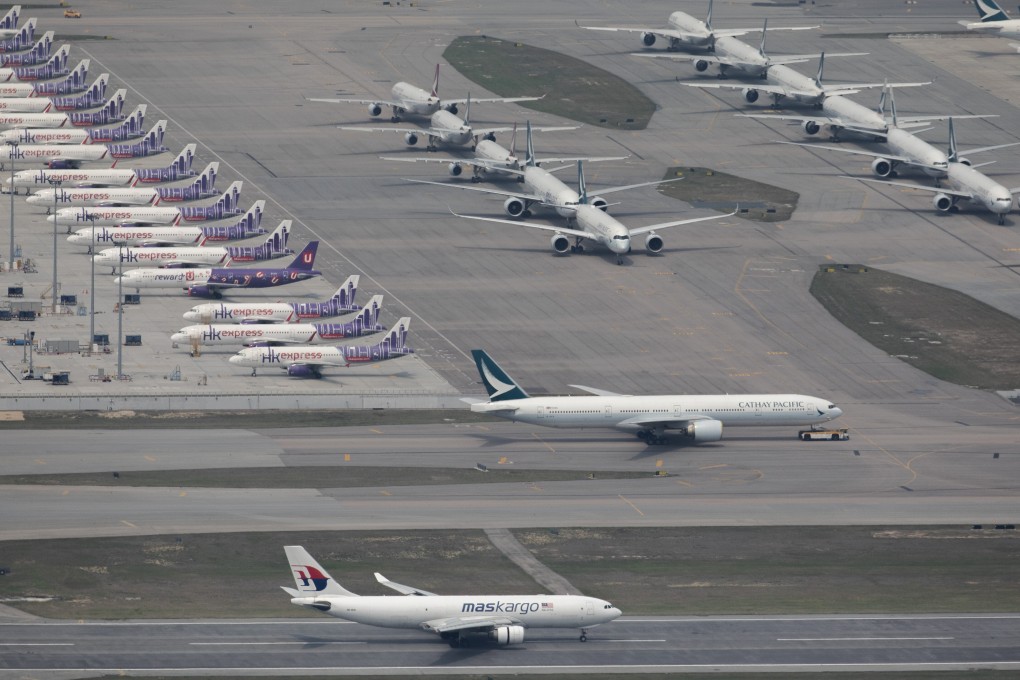 Planes grounded at Hong Kong’s airport. Photo: Robert Ng