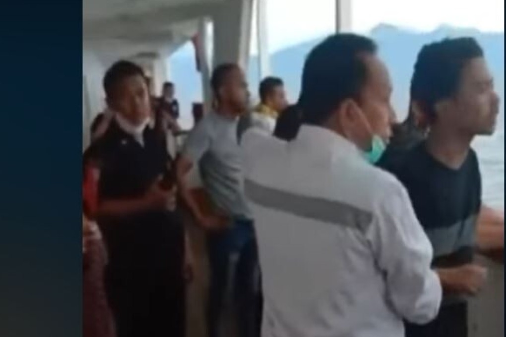 Passengers aboard the Indonesian ferry, which was blocked when trying to make port in Maumere. Photo: Facebook