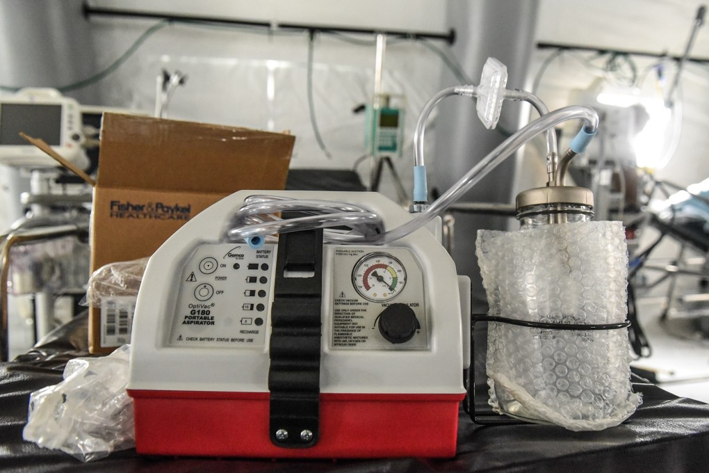 A ventilator and other hospital equipment is seen in an emergency field hospital in New York City. Photo: AFP