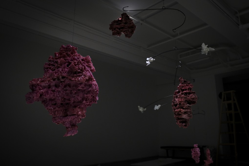 Concrete towers of old technology, and creepy pink orbs – a new installation by Hong Kong artist Andrew Luk examines the human impact on the environment. Photo: James Wendlinger