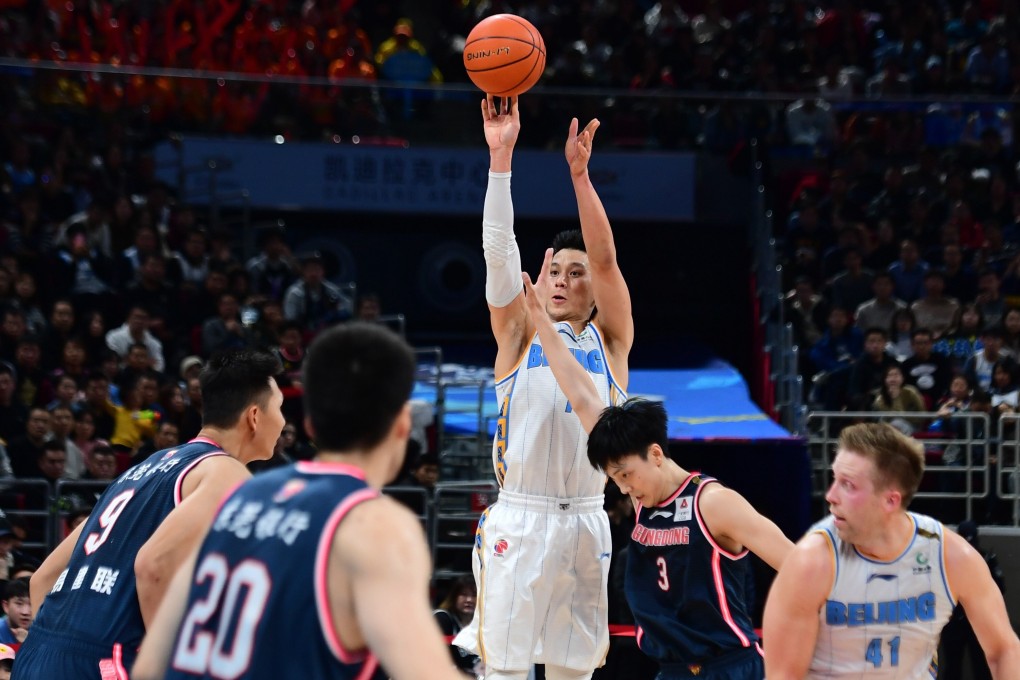 Jeremy Lin shoots for the Beijing Ducks in the Chinese Basketball Association. Photo: Xinhua