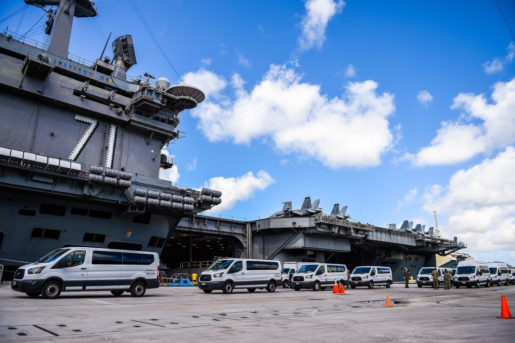 The Theodore Roosevelt aircraft carrier is docked in Guam. Photo: AFP