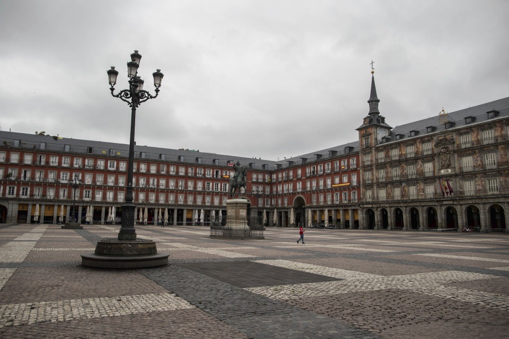 An empty Plaza Mayor square in Madrid, Spain. Photo: AP
