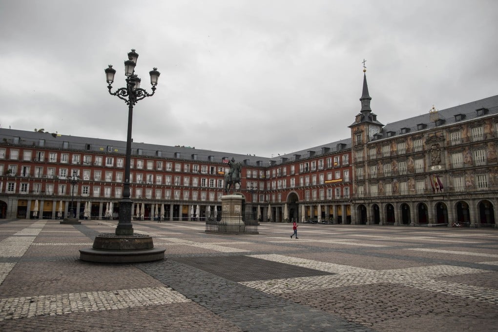 An empty Plaza Mayor square in Madrid, Spain. Photo: AP