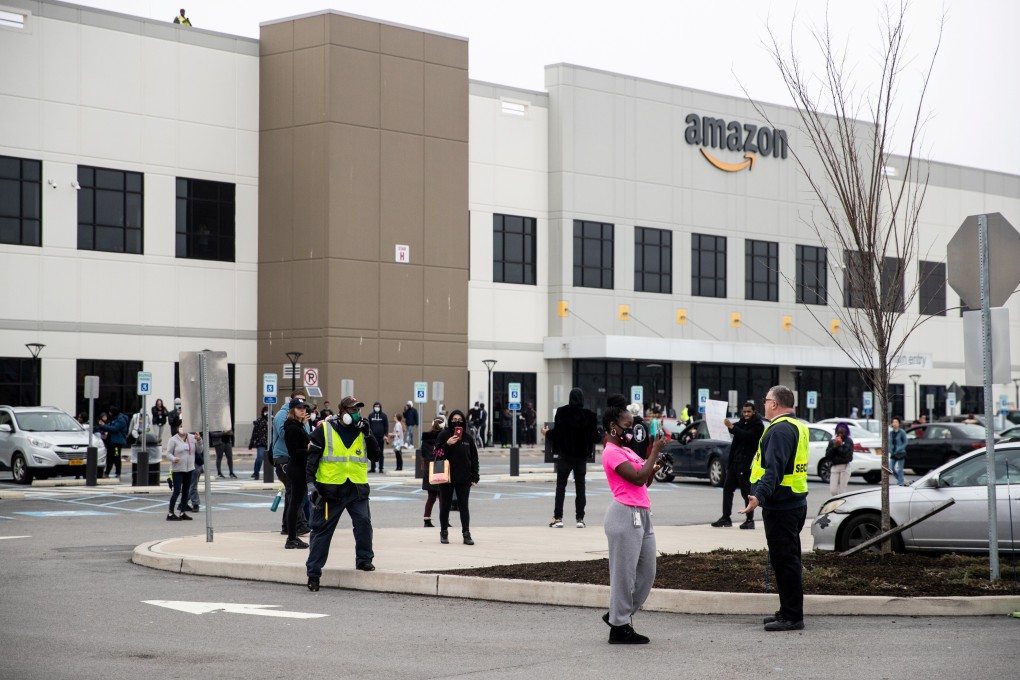 Protesters are seen at Amazon building during the outbreak of Covid-19, in the Staten Island borough of New York City, US on March 30, 2020. Photo: Reuters