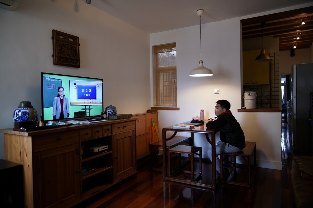 Sha Jie, a primary school pupil, attends an online Chinese class from his home in Shanghai during the coronavirus outbreak. Photo: Reuters