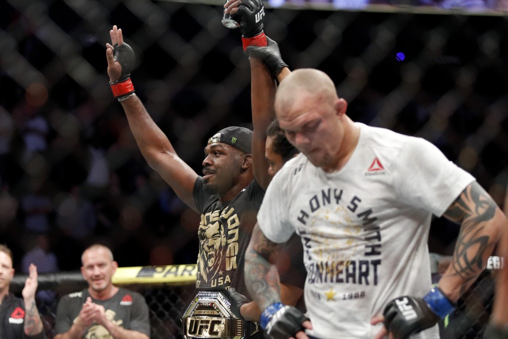 Jon Jones celebrates after his win against Anthony Smith at UFC 235. Photos: AP