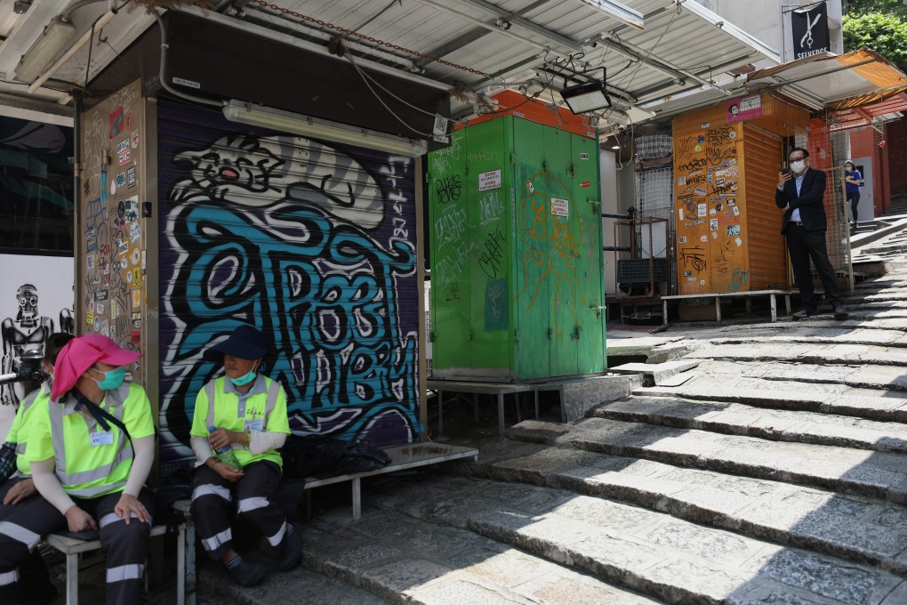 An empty row of stalls in Central in Kong Kong, which has taken a strong economic hit from the coronavirus pandemic. Nora Tam
