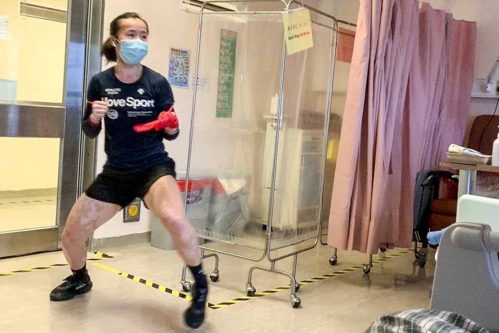 Hong Kong karate athlete Tsang Yee-ting strikes a pose while recovering in hospital from Covid-19. Photo: Handout