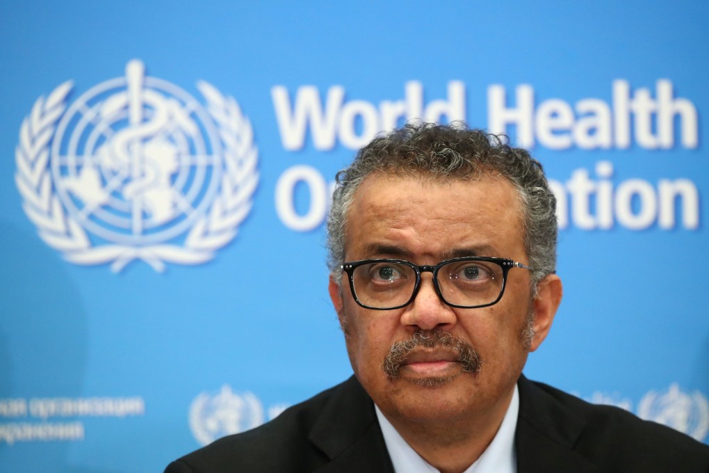 World Health Organisation director general Tedros Adhanom Ghebreyesus at a Covid-19 press briefing at WHO’s headquarters in Geneva. Tedros has been criticised for praising China’s handling of the outbreak. Photo: Reuters