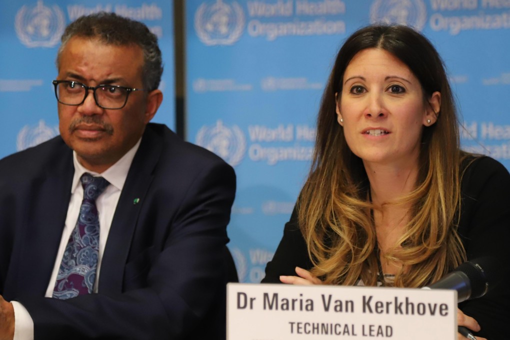 WHO Emergencies Programme technical lead Maria van Kerkhove (with Director General Tedros Adhanom Ghebreyesus) at a coronavirus briefing in Geneva, Switzerland in March. Photo: Xinhua