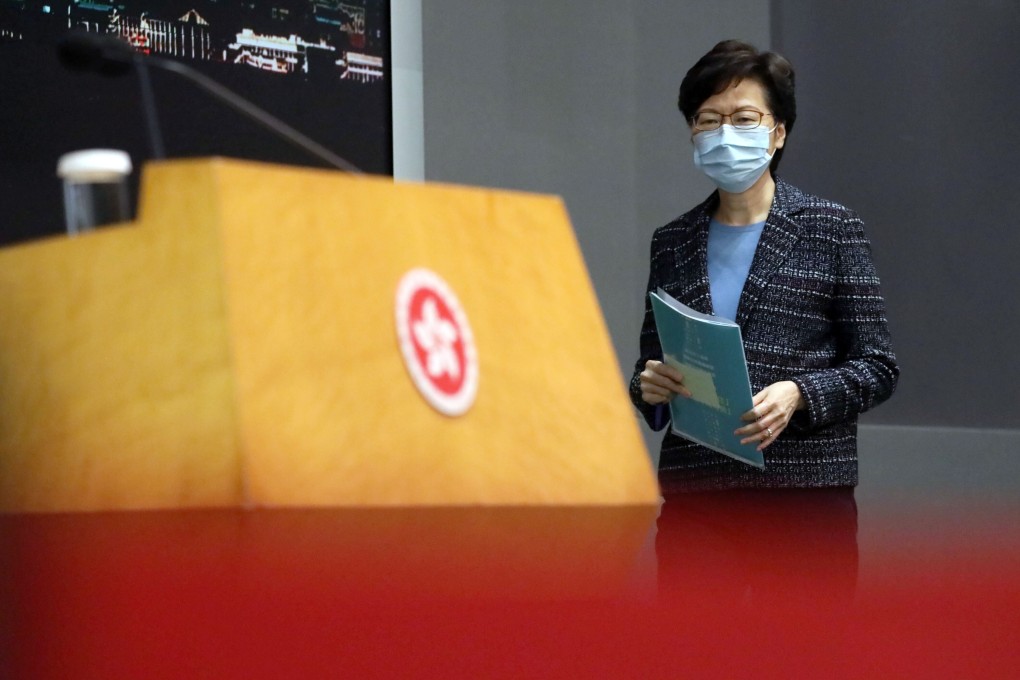 Chief Executive Carrie Lam announced that the temporary ban on some businesses opening would be extended. Photo: K.Y. Cheng