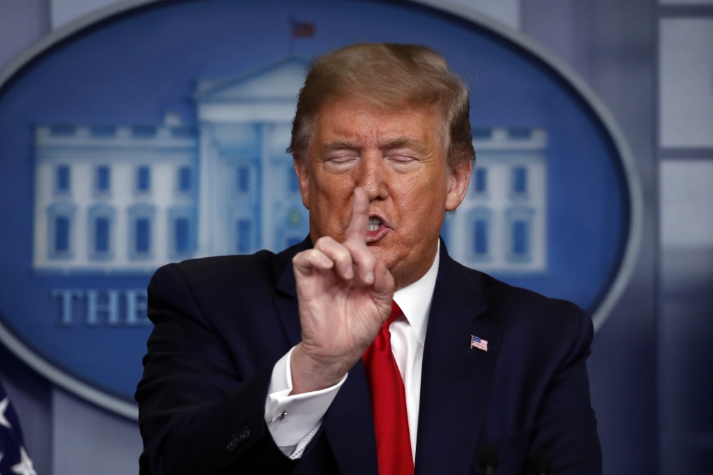 President Donald Trump speaks to the press about the coronavirus situation in the US, at the White House on April 13. Photo: AP
