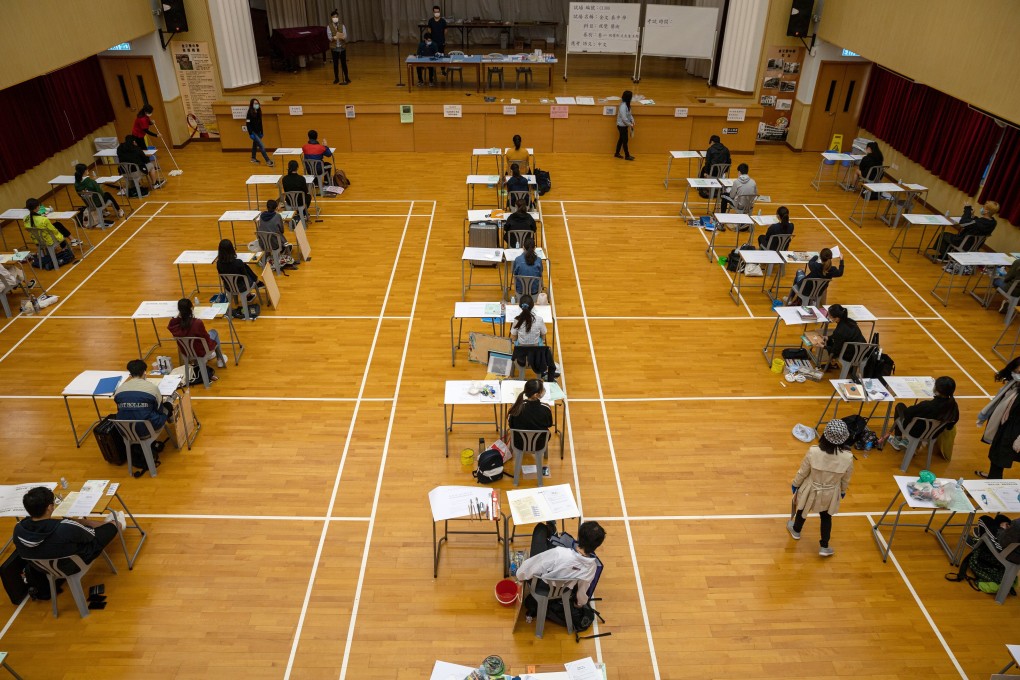 Students are well spaced out for the visual arts exams on Friday morning. Photo: Pool